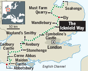 Map showing The Icknield Way