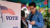 Rosa Ayala checks her ballot after voting in the US presidential primary June 7, 2016 at Sabores de Oaxaca, a Mexican restaurant in Los Angeles, California. / AFP / Michael Owen Baker (Photo credit should read MICHAEL OWEN BAKER/AFP/Getty Images)