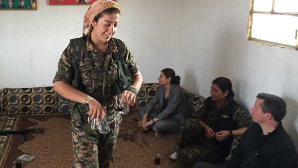 A YPJ fighter at a shelter in Rojava, Syria