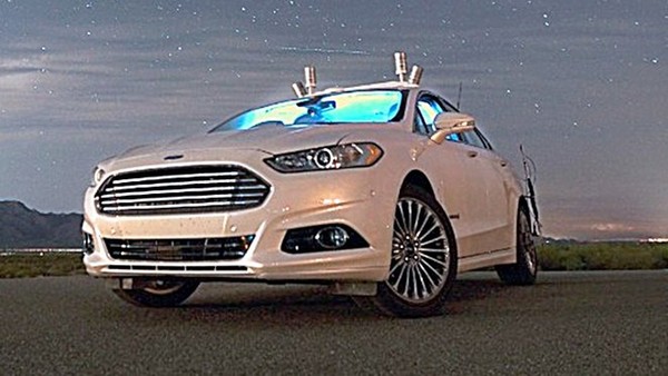 Ford’s Fusion sedan that incorporates self-driving technology, including sensors on the roof