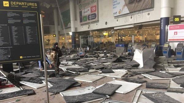 Brussels Airport explosions...Picture taken with permission from the Facebook site of Jef Versele showing the aftermath of this morning's explosions at Brussels airport. PRESS ASSOCIATION Photo. Picture date: Tuesday March 22, 2016. See PA story POLICE Brussels. Photo credit should read: Jef Versele/PA Wire NOTE TO EDITORS: This handout photo may only be used in for editorial reporting purposes for the contemporaneous illustration of events, things or the people in the image or facts mentioned in the caption. Reuse of the picture may require further permission from the copyright holder.