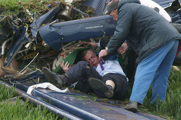 Nigel Farage being pulled out of a plane wreckage in May 2010