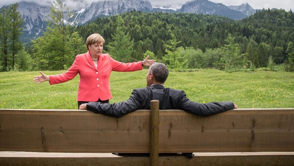 German chancellor Angela Merkel and US president Barack Obama at the Alpine meeting