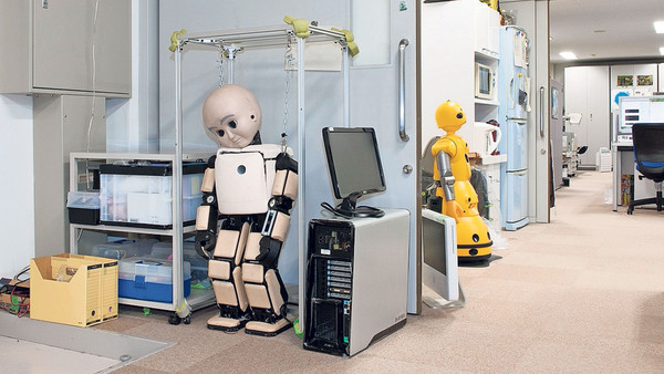 Prototype humanoid robots at the Intelligent Robotics Laboratory in Osaka, Japan